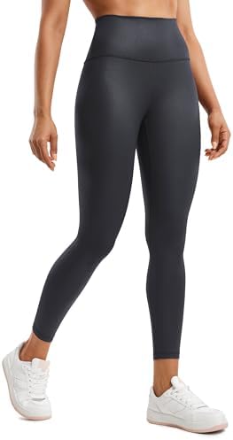 Leather Leggings - CRZ YOGA Butterluxe Matte Faux Leather Leggings for Women 25" - High Waisted Stretch Ankle Leather Pants Pleather Tights Faux Leather Mysterious Grey Foil