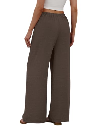 Sampeel Wide Leg Pants Woman Flowy Pants Elastic Waist Trousers Business Casual Outfits Work Linen Clothes Summer Travel Comfiest Airport Outfits Luxury 2026 Chocolate Brown Clothes L