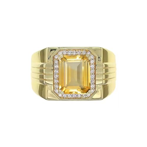 CTIEIP 10K 14K 18K Gold Men's 3 Carat Emerald Cut Citrine Engagement Ring with Diamonds Emerald Cut Citrine Wedding Anniversary Ring for Men Size 4-16