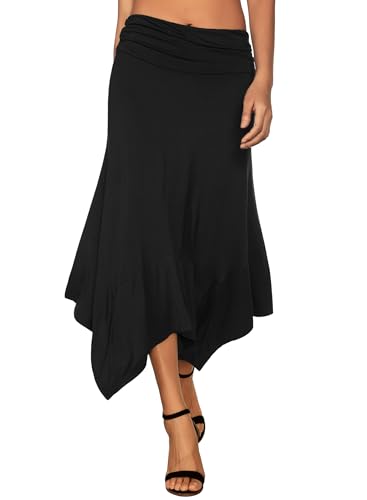 DJT Women's Flowy Handkerchief Hemline Casual Elegant Midi Skirt XL Black