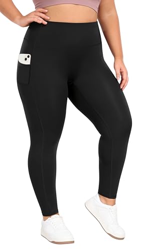 Heathyoga X-6XL Plus Size Leggings for Women with Pockets Tummy Control Plus Size Yoga Pants High Waist Workout Clothes Black