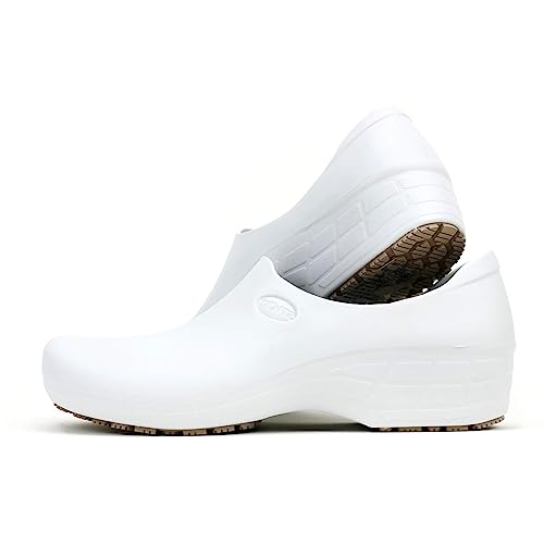 Sticky SSW-US-BCA-8 Nursing Shoes Women - Chefs - Kitchen - Nurses - Clogs for Work - Waterproof Non Slip (White, 8)