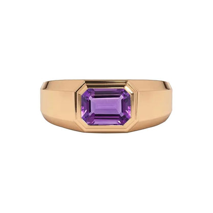 FYBIOD 10K 14K 18K Gold Mens 4 Carat Emerald Cut Amethyst Engagement Wedding Ring Emerald Cut Amethyst Anniversary Pinky Rings for Men Size 11
