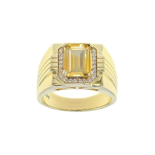 CTIEIP 10K 14K 18K Gold Men's 3 Carat Emerald Cut Citrine Engagement Ring with Diamonds Emerald Cut Citrine Wedding Anniversary Ring for Men Size 4-16