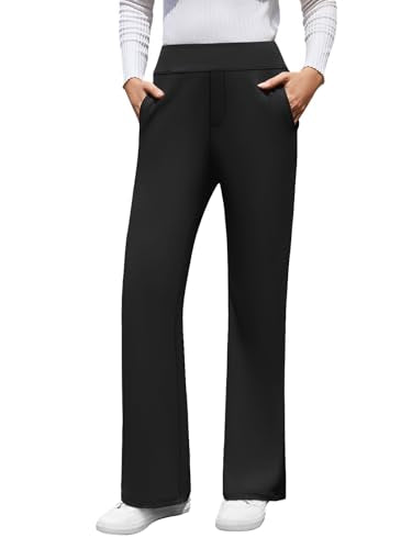 DLOODA Womens High Waist Dress Pants Business Casual Work Pants Stretchy Bootcut Pull On Slacks Office Trousers with Pockets Black L
