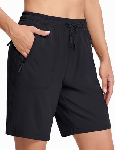 MAGCOMSEN Hiking Shorts Women 8 Inch Inseam Lightweight with Pockets Quick Dry Running Shorts Golf Black L