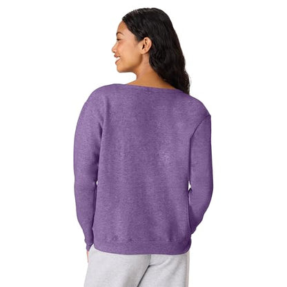 Hanes Womens Ecosmart V-notch Crewneck Sweatshirt, Fleece Pullover For Athletic-sweatshirts, Violet Splendor Heather, X-Large US