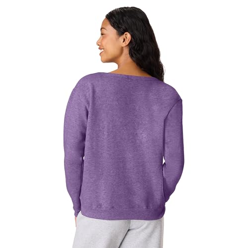 Hanes Womens Ecosmart V-notch Crewneck Sweatshirt, Fleece Pullover For Athletic-sweatshirts, Violet Splendor Heather, X-Large US