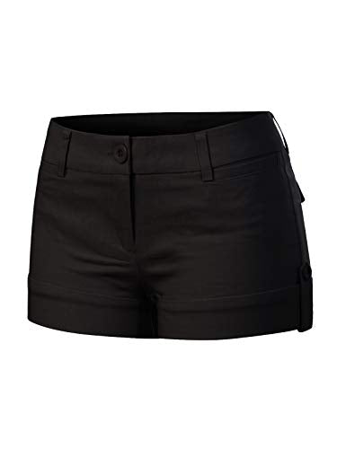 MixMatchy Women's Casual Body Enhancing Comfort Cuffed Shorts with Pockets Black M