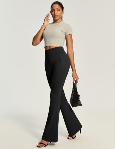 IUGA Stretchy Dress Pants Women High Waist Work Pants Business Casual Bootcut Slacks Pull On Trousers with Zipper Pockets Black