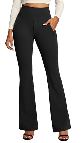 IUGA Stretchy Dress Pants Women High Waist Work Pants Business Casual Bootcut Slacks Pull On Trousers with Zipper Pockets Black