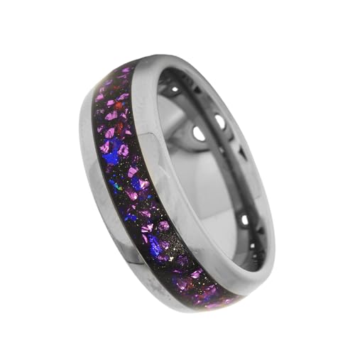 Risty Olivo Galaxy Nebula Tungsten Ring - 8mm Dome Polish Silver Band with Alexandrite & Opal Sandstone Inlay - Personalized Mens Engagement Ring - Durable & Stylish Gift for Him | (8)