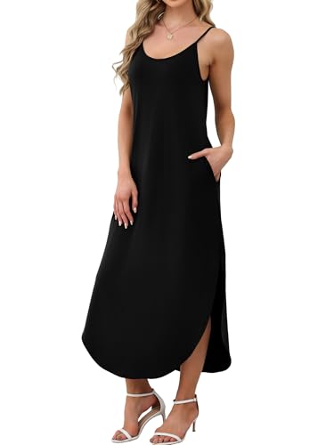 WIHOLL Black Dresses for Women Flowy Casual Maxi Spring Dress 2026 Sundresses Beach Swimsuit Midi Dresses M