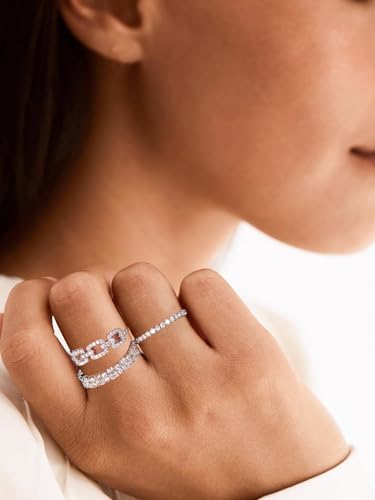 Wyyxl Emerald Cut Moissanite Ring Sterling Silver White Gold Plated 3 Carat Full Diamond Eternity Band Stackable Finger Jewelry Size 4 Pinky Baguette Ring