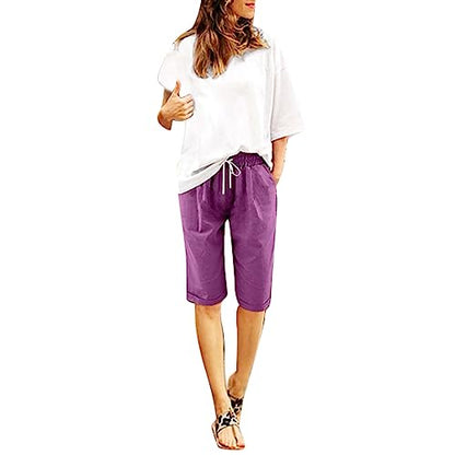 Spring The Deals Bermuda Shorts for Women Trendy Amazing Hub Shorts for Senior Women 9 Inch Inseam Ladies with Pockets Womens Bermuda for Summer Women's Plus Purple 5X-Large
