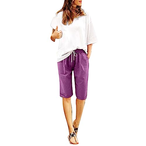 Spring The Deals Bermuda Shorts for Women Trendy Amazing Hub Shorts for Senior Women 9 Inch Inseam Ladies with Pockets Womens Bermuda for Summer Women's Plus Purple 5X-Large