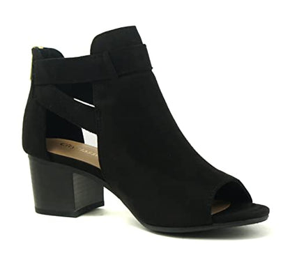 CITYCLASSIFIED Invest Women's Cutout Side Strap Mid Black Chunky Heel Fashion Ankle Bootie (BLACK, us_footwear_size_system, adult, women, numeric, medium, numeric_6)