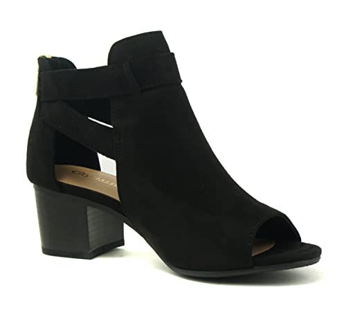 CITYCLASSIFIED Invest Women's Cutout Side Strap Mid Black Chunky Heel Fashion Ankle Bootie (BLACK, us_footwear_size_system, adult, women, numeric, medium, numeric_6)
