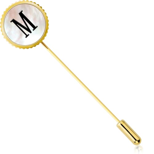 Lapel Pin for Men Gold, Mens Lapel Pins for Suits Initial Brooch Pin Mother of Pearl Lapel Stick Pins for Necktie Bow Tie Hat