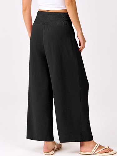 ANRABESS Womens Pants Wide Leg High Waisted Palazzo Pants Summer Flowy Beach Lounge Casual Trousers with Pockets Black Large