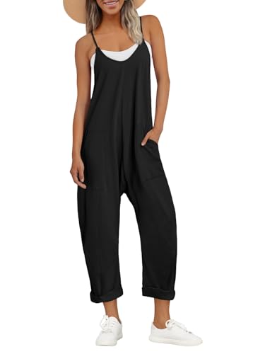 AUTOMET Jumpsuits for Women Summer Cruise Outfits Rompers Beach Vacation Trendy Overalls Jumpers Cami Blackless Dress Spring Fashion Maternity Clothes 2026 Black M