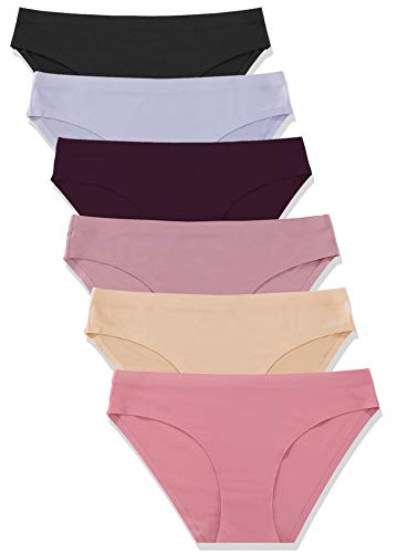 FINETOO 6 Pack Women’s Seamless Hipster Underwear No Show Panties Invisibles Briefs Soft Stretch Bikini Underwears XS-XXL(L)