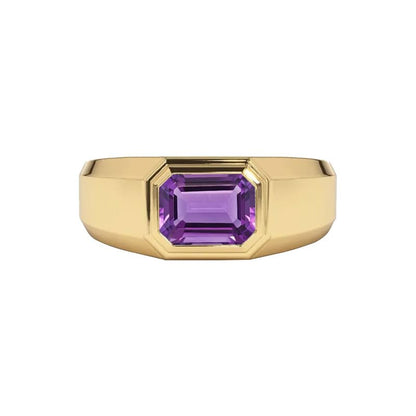 FYBIOD 10K 14K 18K Gold Mens 4 Carat Emerald Cut Amethyst Engagement Wedding Ring Emerald Cut Amethyst Anniversary Pinky Rings for Men Size 11