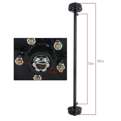 Thomletha 3500lbs Capacity Trailer Electric Brake Axle 5 Lug-4.5 inch Trailer Axle 85 inch Hub Face 70 inch Spring Center