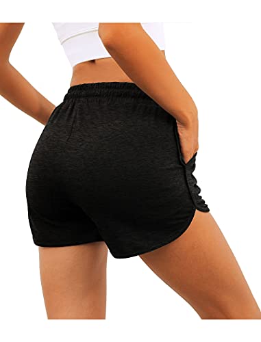 Aloodor Workout Shorts for Women Back to School Outfits for Teachers Running Athletic Shorts Black M