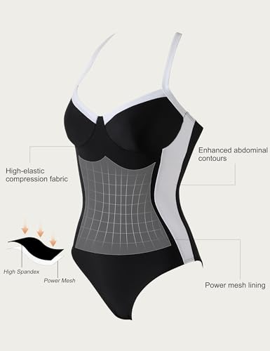 SUUKSESS Womens Tummy Control Slimming One Piece Swimsuits Sexy V Neck Crisscross Back Bathing Suits Push up Swimwear(Black,Medium)