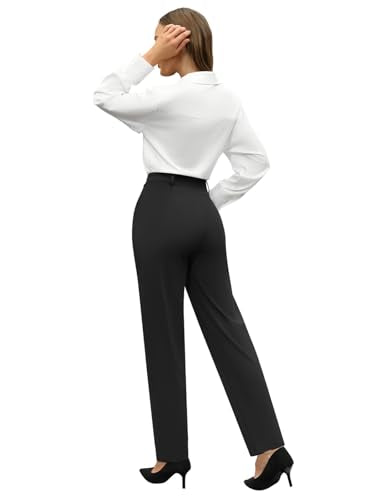 DLOODA Stretchy Work Pants Women High Waisted Pull On Dress Pants Office Business Casual Slacks with Pockets Black Meduim