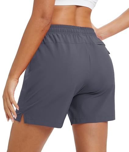 MAGCOMSEN Running Shorts for Women UPF50+ Lightweight Quick Dry Gym Athletic Hiking Summer Shorts Pockets Dark Grey, XL