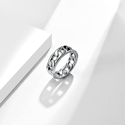 SeiMios Cuban Link Rings for Men Women, Stainless Steel 7mm Wide Chain Band Ring Size 10