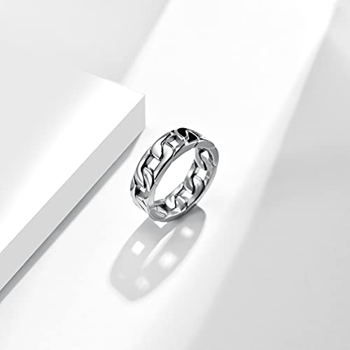 SeiMios Cuban Link Rings for Men Women, Stainless Steel 7mm Wide Chain Band Ring Size 10