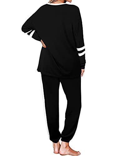 Aloodor Workout Sets for Women 2 Piece Outfits Casual Loose Fitting Tops Winter Clothing for women Fashion Trendy 2025 Black XL