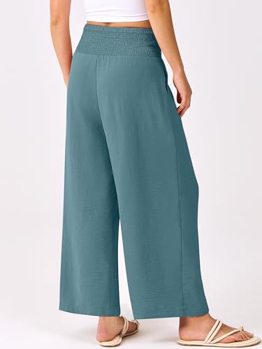 ANRABESS Womens Pants Wide Leg High Waisted Palazzo Pants Summer Flowy Beach Lounge Casual Trousers with Pockets Lake Large