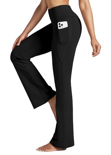 Willit Women's Yoga Pants Flare Leggings Bootcut High Waist Tummy Control Workout Pants with Pockets 29" Black L