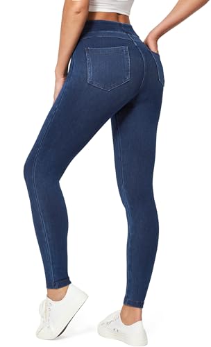IUGA Stretchy Jeans for Women High Waist Jeggings Tummy Control Skinny Jeans Pull on Leggings with Pockets Trendy Casual(Dark Blue, Medium)