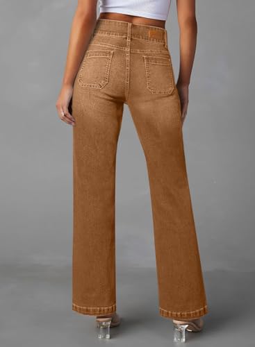 Sidefeel Women's Wide Leg Jeans Woman Fall Outfit Trendy Stretchy High Waisted Straight Leg Denim Pants Brown Size 8