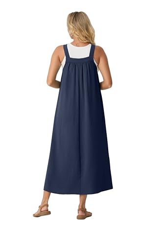 Lepunuo Overall Dress for Women Summer Long Dresses Adjustable Jumpers Casual Cover up with Pockets A - Navy Blue