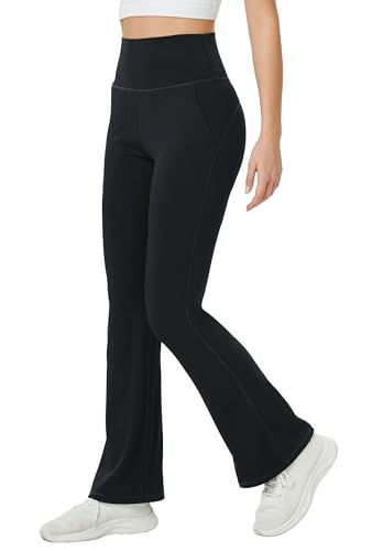 TOPYOGAS Womens Flare Yoga Pants High Waist Tummy Control Bootcut Flare Leggings Workout Wide Leg Pants with Pockets Black
