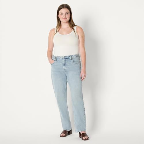 Amazon Essentials Women's High-Rise Straight Leg Jean, Iced Light Wash, 12