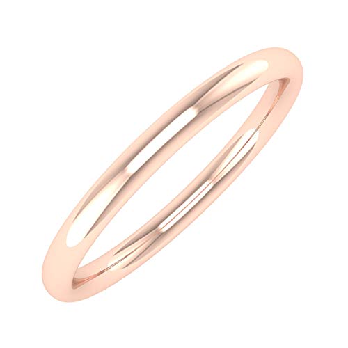 14K Rose Gold 2mm Plain Wedding Band (Ring Size 6.5)