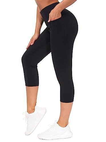 THE GYM PEOPLE Tummy Control Workout Leggings with Pockets High Waist Athletic Yoga Pants for Women Running, Fitness Black