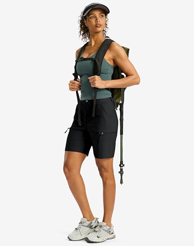 G Gradual Women's 7" Hiking Cargo Shorts Quick Dry Lightweight Golf Outdoor Work Summer Travel Shorts with Pockets(Black,M)