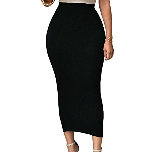 Lrady Women's High Waist Slim Bodycon Party Club Night Out Maxi Long Pencil Skirts Black XL