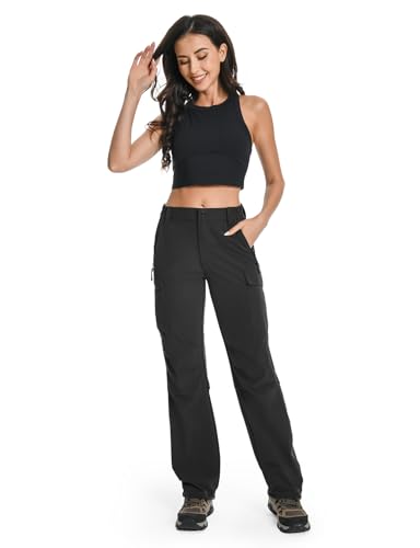 Moosehill Women's Hiking Pants Lightweight Quick Dry Water Resistant Cargo Travel Work Summer Pants for All Seasons (Black,14)