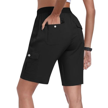 Cargo Shorts Women's Drawcord Waist Utility Hiking Bermuda Shorts with Multi Pockets Relaxed Fit Casual Summer Bottoms