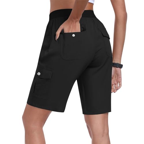 Cargo Shorts Women's Drawcord Waist Utility Hiking Bermuda Shorts with Multi Pockets Relaxed Fit Casual Summer Bottoms