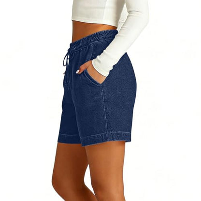 LRMQS Jean Shorts Womens Stretchy High Waisted Lightweight Summer Casual Loose Pull on Trendy Drawstring Denim Shorts